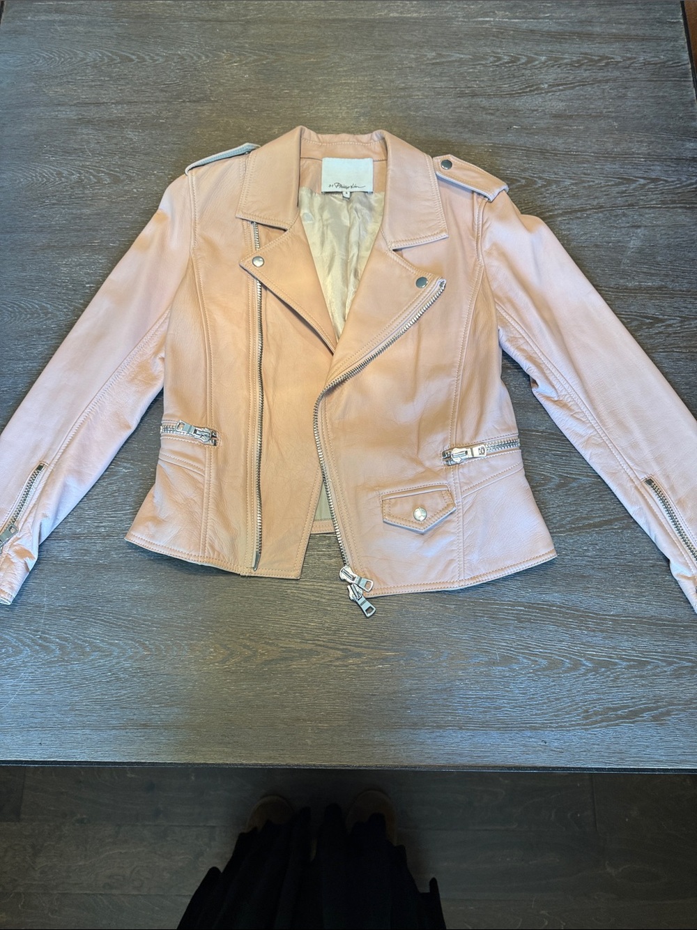 3.1 Phillip Lim Pastel Pink soft Lamb Leather Moto Jacket